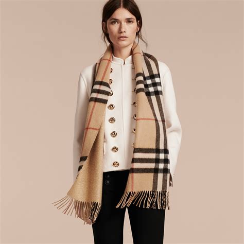 burberry metallic giant camel check cashmere scarf|Burberry reversible check cashmere scarf.